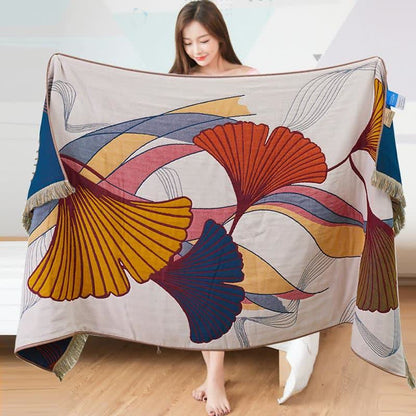 Ginkgo Leaf Cotton Gauze Tassel Bath Towel - 80cm x 160cm - image 0