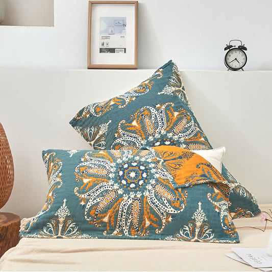 Dark Cyan Flower Pattern Pillow Towel (2PCS) - 52cm x 75cm - image 0