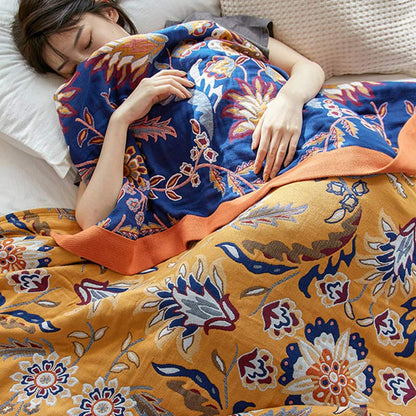 Flower Clusters Cotton Reversible Quilt - Yellow - King - image 1