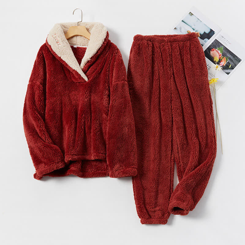 Ownkoti Simple V-Neck Warm Winter Loungewear Set - image 4
