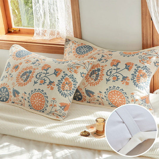 Floral Print Pillow Towel with Fixed Rope (2PCS) - Beige - 52cm x 75cm - image 0