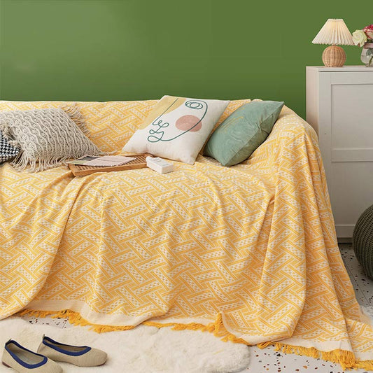 Ownkoti Soft Tassel Blanket Reversible Sofa Cover - Yellow - 71" x 134" - image 0
