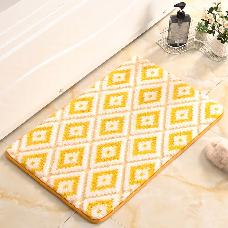Diamond Lattice Soft Non-slip Bath Mat - Yellow & White - 50cm x 80cm - image 0