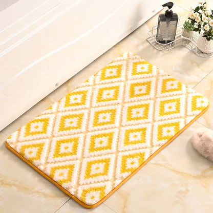 Diamond Lattice Soft Non-slip Bath Mat - Yellow & White - 50cm x 80cm - image 0
