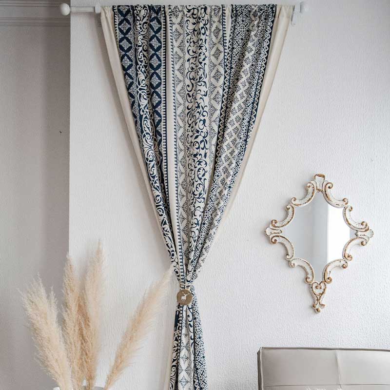 Cotton Linen Blue Pattern Curtain - image 4