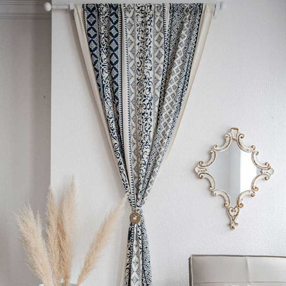 Cotton Linen Blue Pattern Curtain - image 4