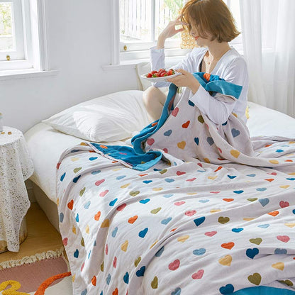 Colorful Hearts Cotton Gauze Reversible Quilt - image 9