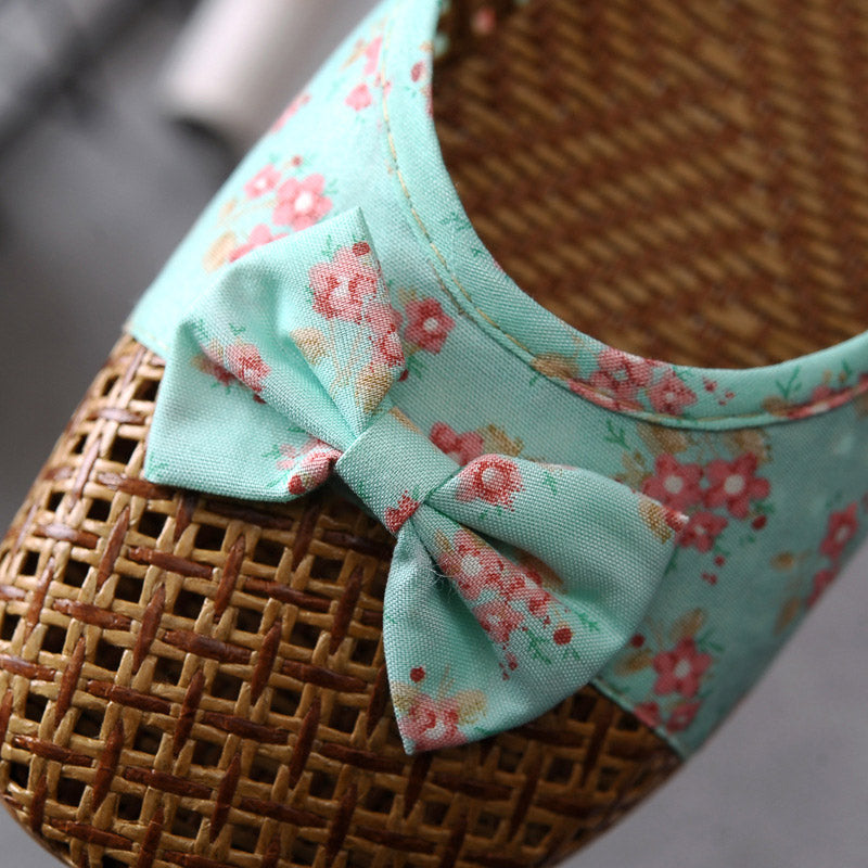 Retro Bowknot Breathable Flax Slippers - image 1