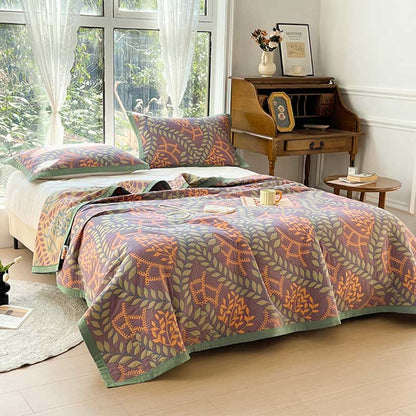 Green & Orange Leaf Cotton Reversible Quilt - image 1