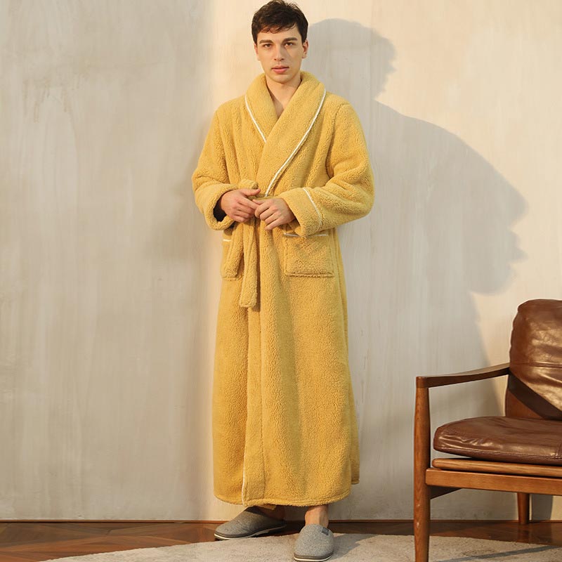 Ownkoti Comfy Fleece Pajama Long Bathrobe - Yellow - Men: XL - image 3