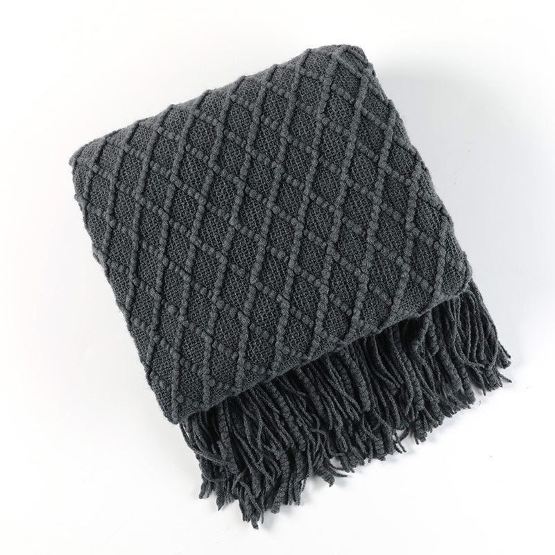 Ownkoti Knitted Prismatic Pattern Blanket with Tassels - image 16