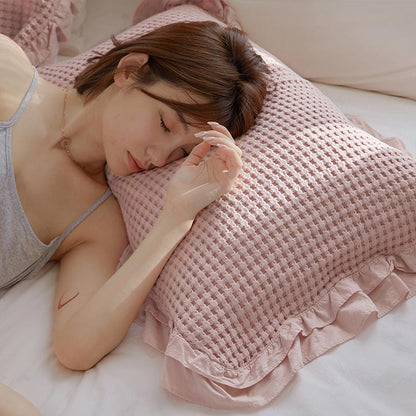 Waffle Weave Cotton Pillowcases with Ruffle (2PCS) - image 1