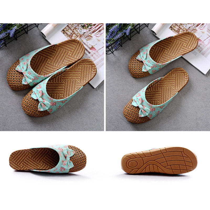 Retro Bowknot Breathable Flax Slippers - image 2