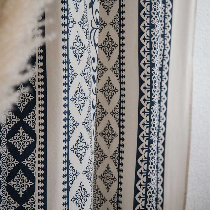 Cotton Linen Blue Pattern Curtain - image 7