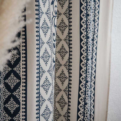 Cotton Linen Blue Pattern Curtain - image 7