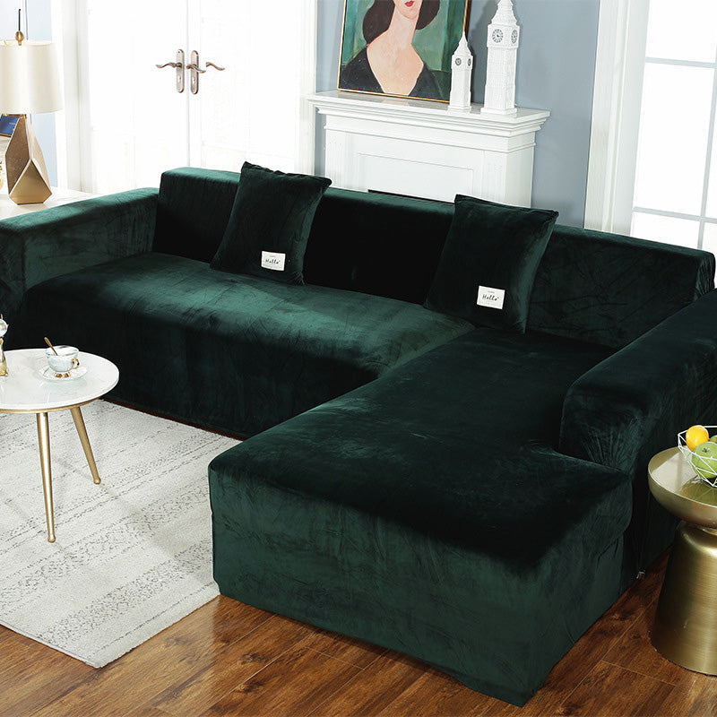 Ownkoti Suede Pure Color Elastic Sofa Cover - Green - 4-Seater 92" - 118" (235cm - 300 cm) - image 1