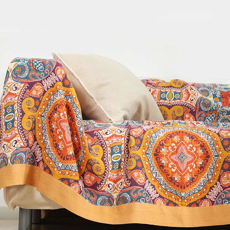 Boho Cotton Orange Reversible Sofa Blanket - image 1