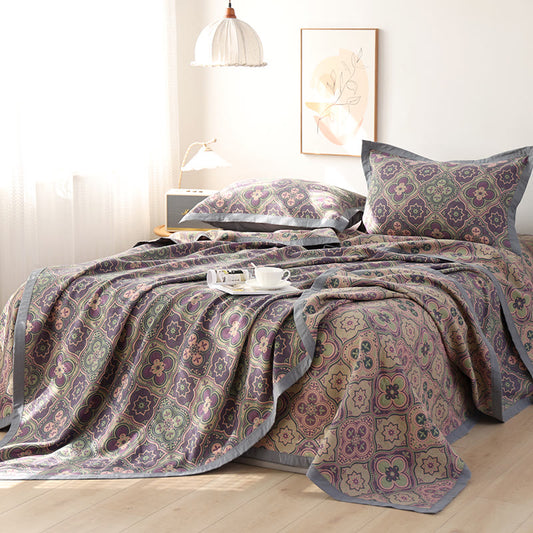 Petal Flower Pattern Cotton Reversible Quilt - Quilt with 2pcs Pillowcases - Purple - King - image 0