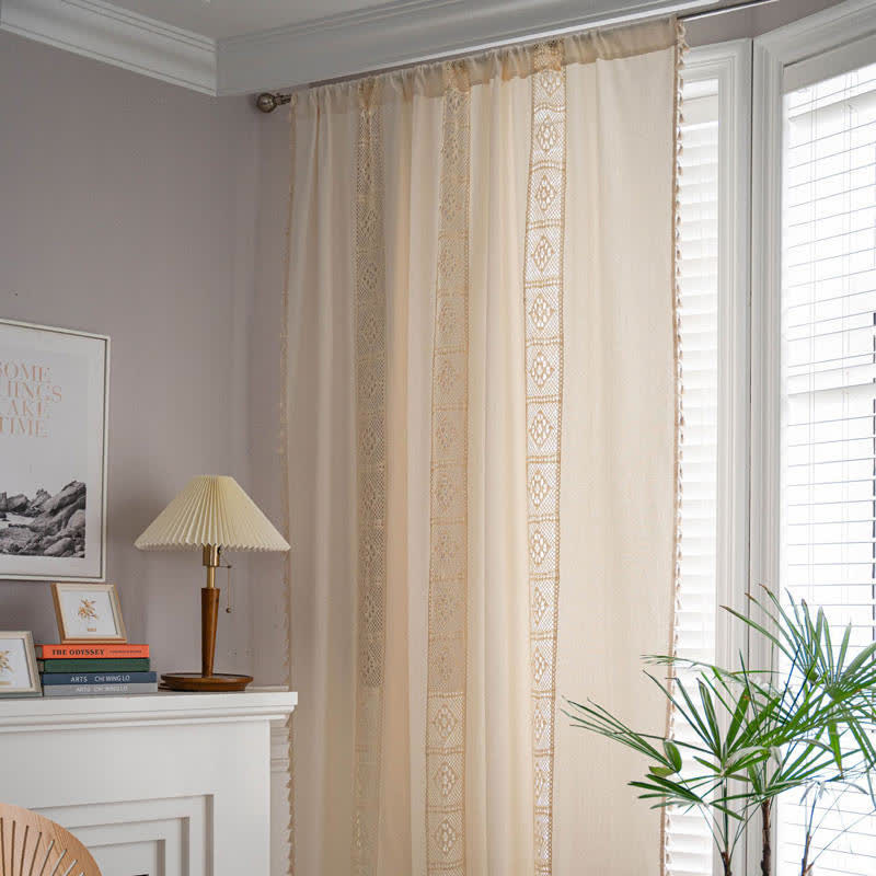 Ownkoti Beige Splicing Hollow-Out Light Filtering Curtain - image 1