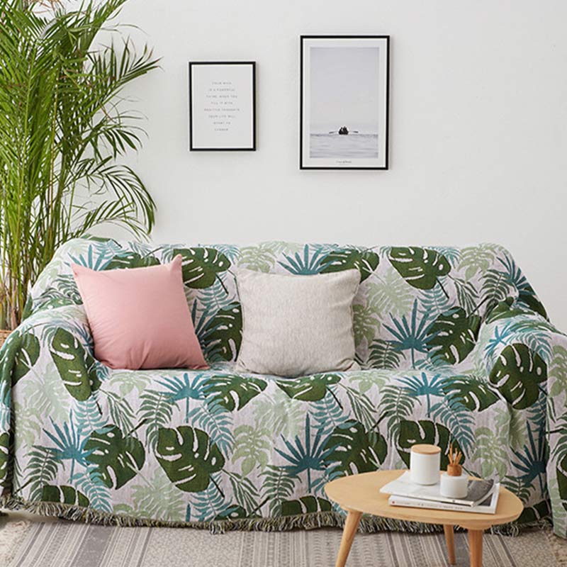 Palm Pattern Sofa Cover Tassel Blanket - image 3