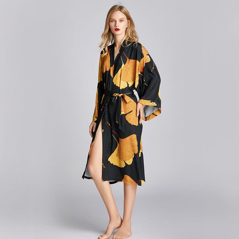 Ginkgo Ice Silk V-neck Bathrobe Pajama - image 2