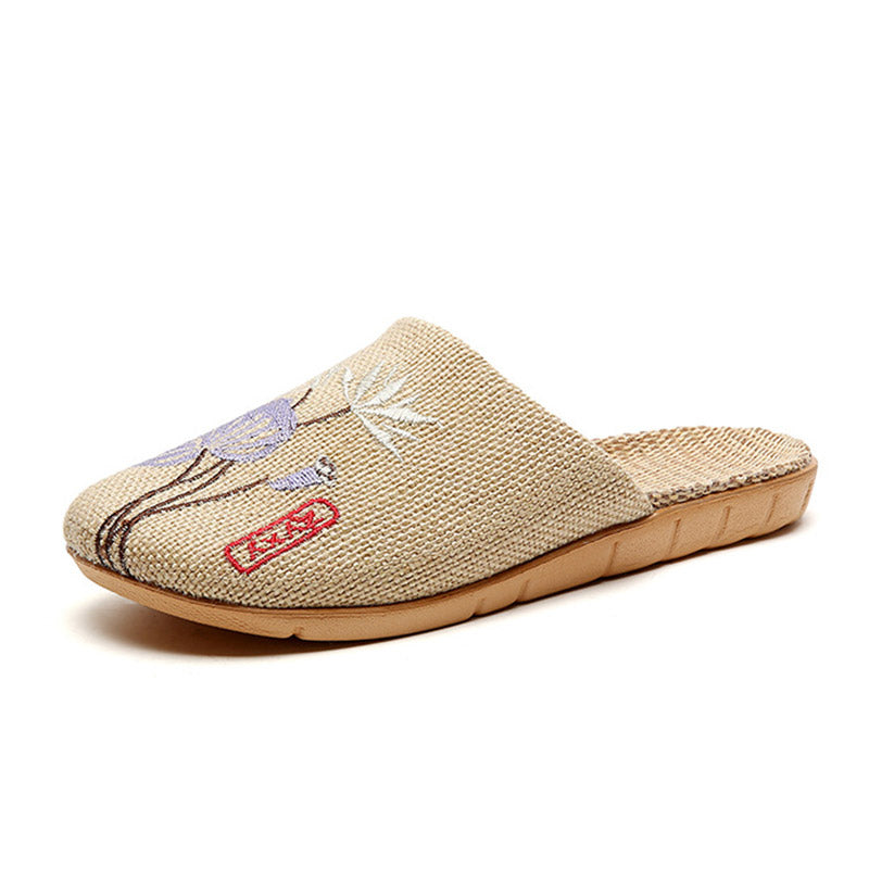 Retro Embroidered Lotus Flax Slippers - image 7