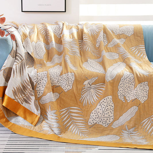 Pattern Cotton Gauze Soft Reversible Blanket - Yellow - 79" x 90" - image 0