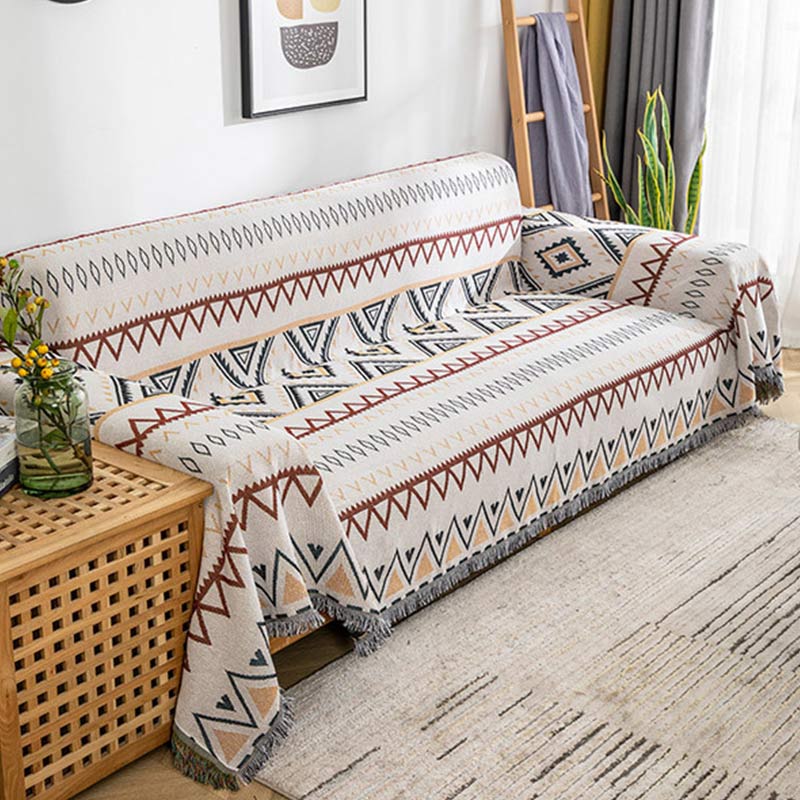 Ownkoti Indian Geometric Blanket Reversible Sofa Cover - As Picture - 71" x 134" - image 0
