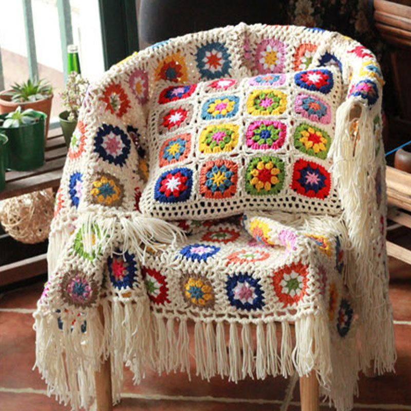 Plaid Daisy Sofa Crochet Tassel Blanket - image 2