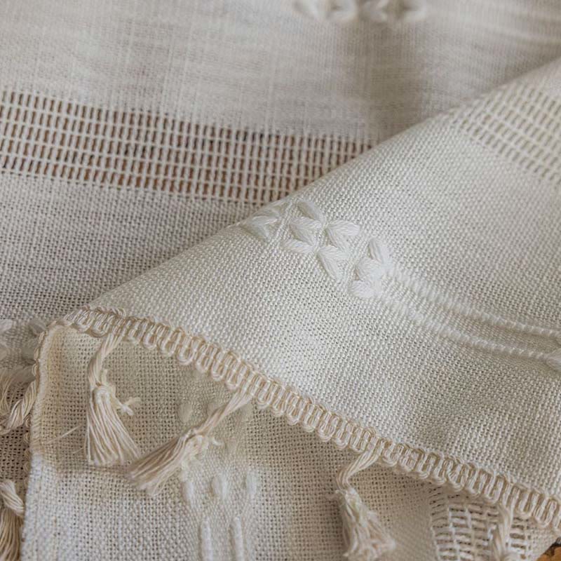 Stripe Semi-Blackout Curtain Hollow-Out Tassel Drapes - image 9