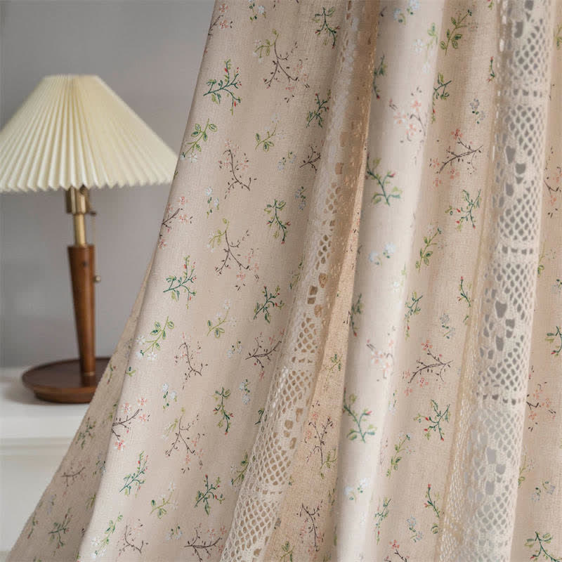 Ownkoti Floral Plaid Splicing Light Filtering Tassel Curtain - image 6