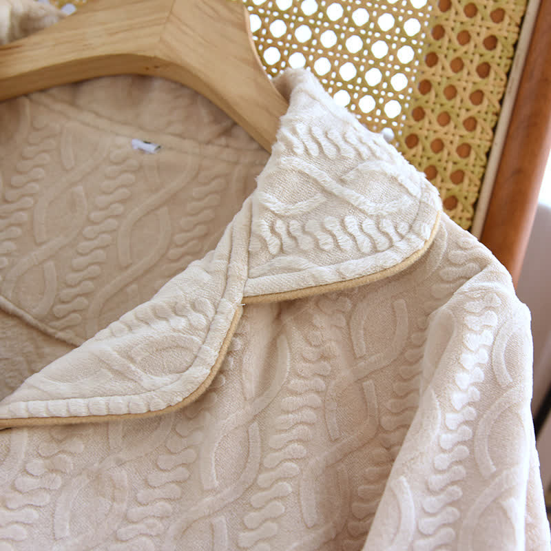 Solid Color Lapel Flannel Pajama Set - image 8