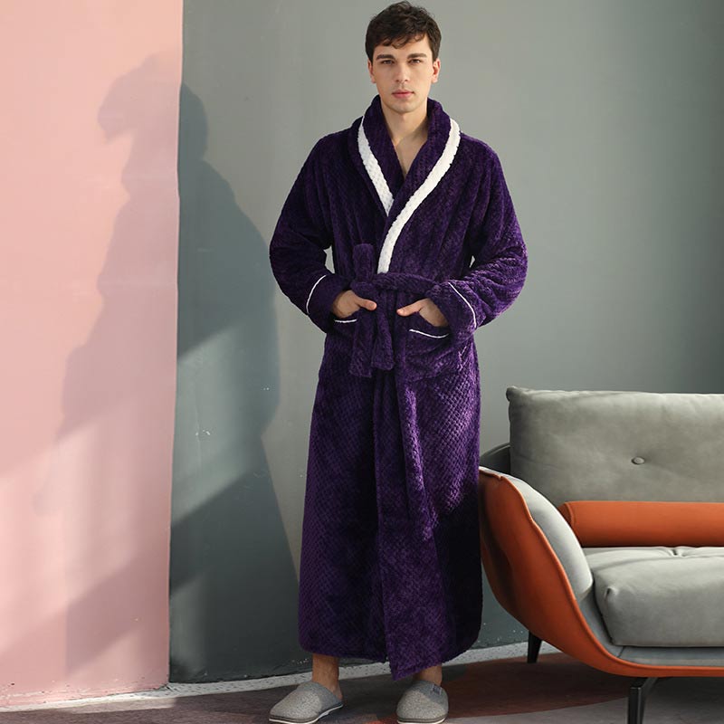 Thick Fleece Pajama Comfy Bathrobe - Purple - Men: XL - image 4