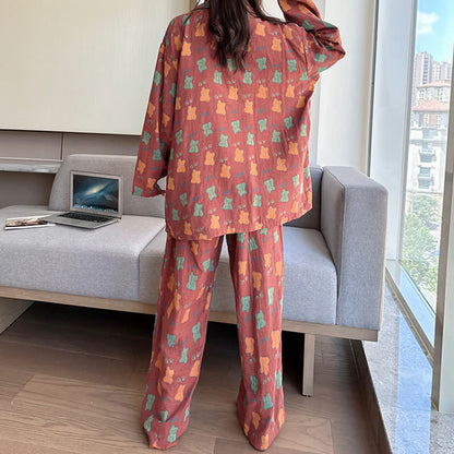 Plus Size Bear Cotton Lapel Loungewear Set - image 1