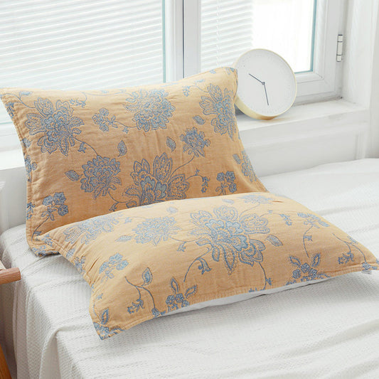 Boho Flower Cotton Double-Side Pillow Towel (2PCS) - Yellow - 50cm x 75cm - image 0