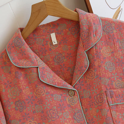 Rose Flower Cotton Lapel Nightwear Set - image 8