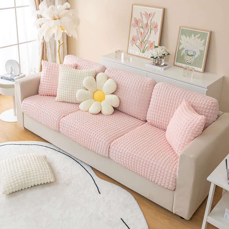 Ownkoti Seersucker Stretchable Sectional Sofa Slipcover - Pink - Back Cushion Cover L - image 7