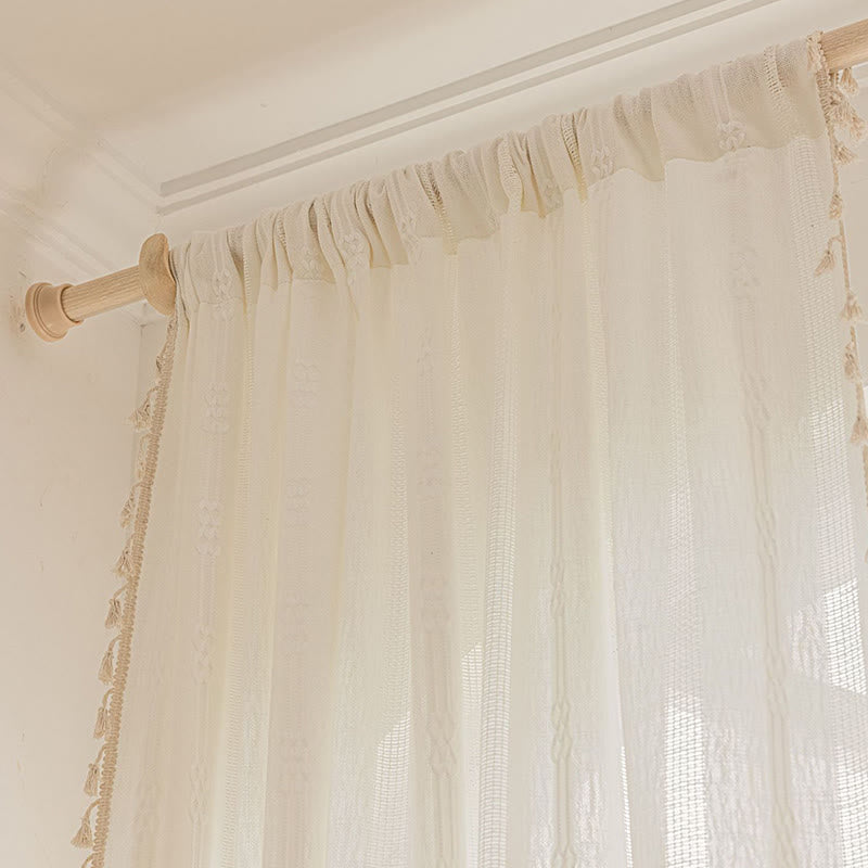 Stripe Semi-Blackout Curtain Hollow-Out Tassel Drapes - image 8