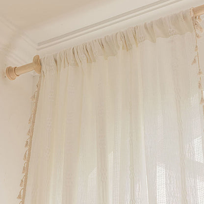 Stripe Semi-Blackout Curtain Hollow-Out Tassel Drapes - image 8