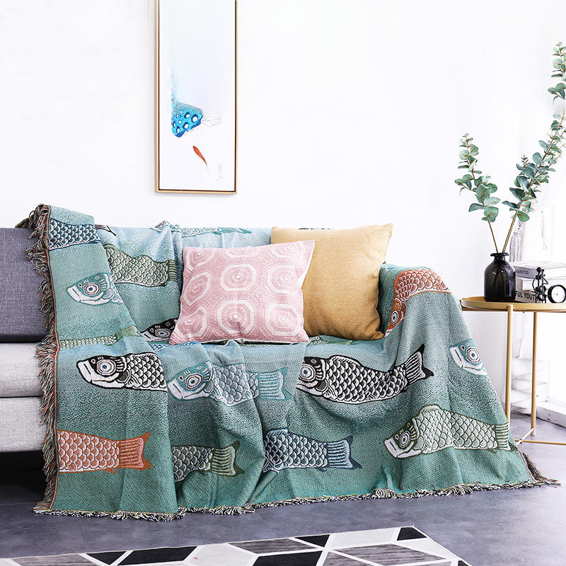 Koi Print Tassel Reversible Blanket - image 1