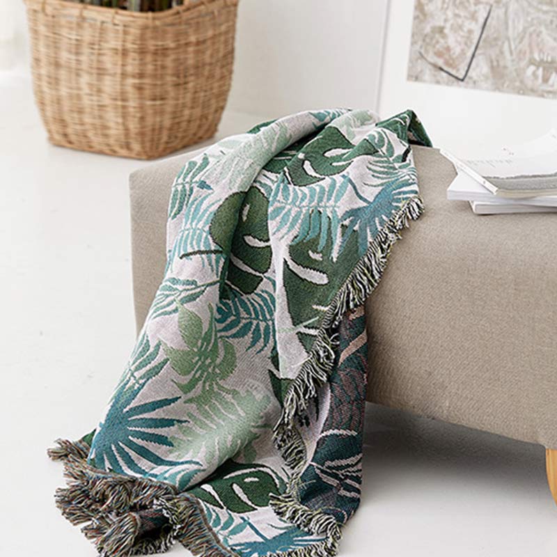 Palm Pattern Sofa Cover Tassel Blanket - image 5