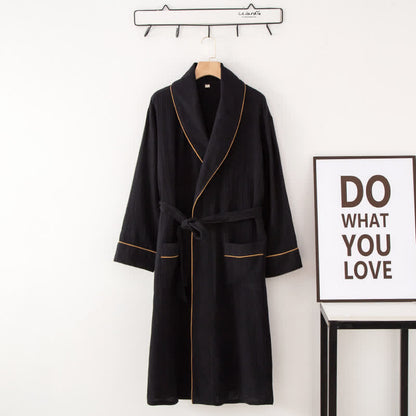 Solid Color Lapel Home Sleep Bathrobe - Black - XXL - image 9