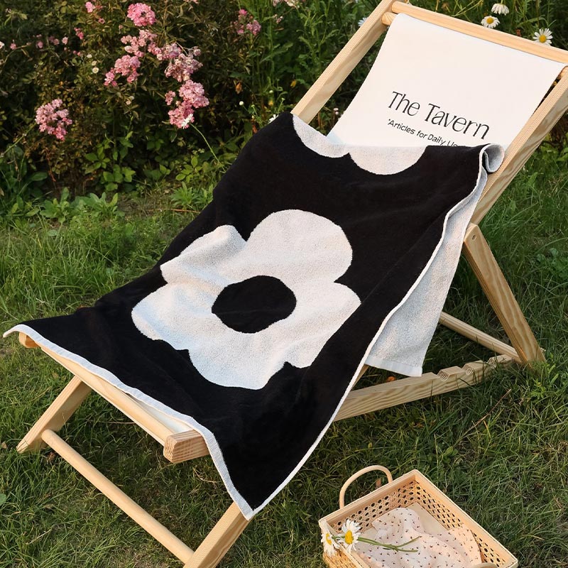 Flower Breathable Cotton Soft Towel - Black - 34cm x 75cm - image 1