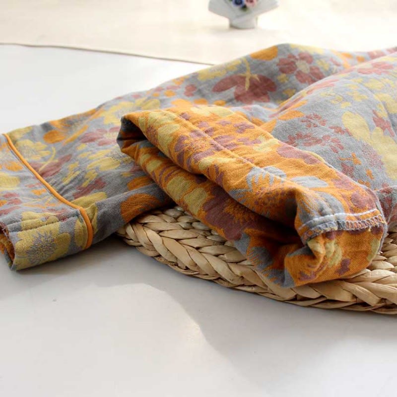 Yellow Daisy Lapel Cotton Loungewear Set - image 6