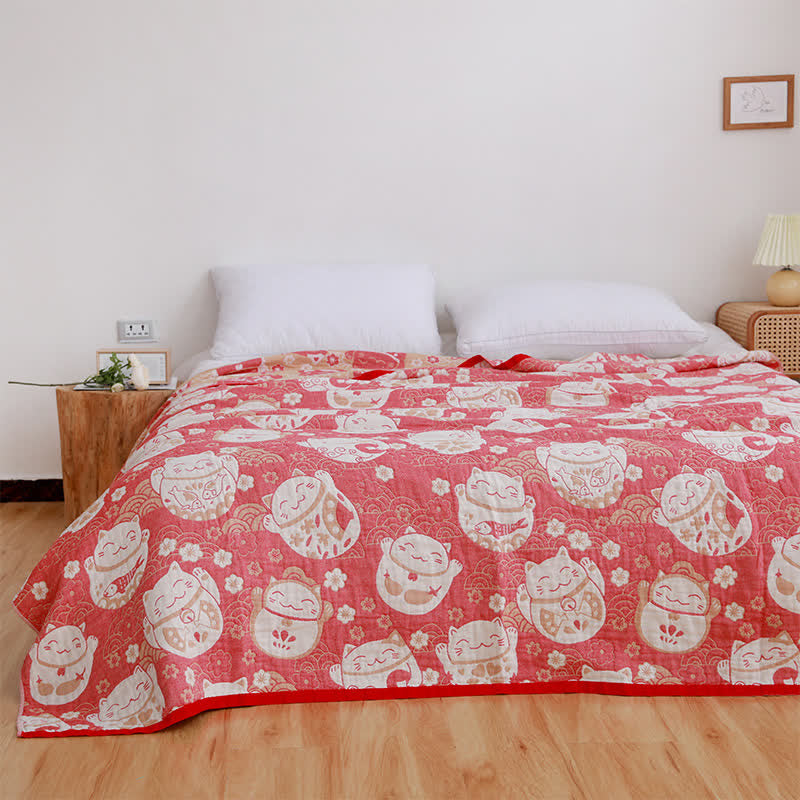 Cat Breathable Cotton Gauze Reversible Quilt - image 2