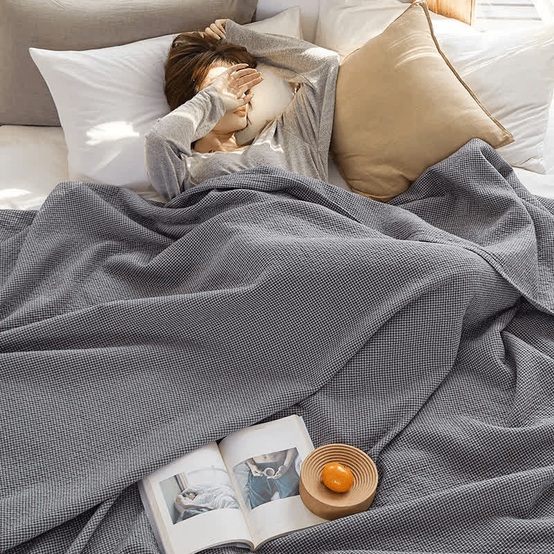 Solid Grid Print Cotton Reversible Quilt - image 1