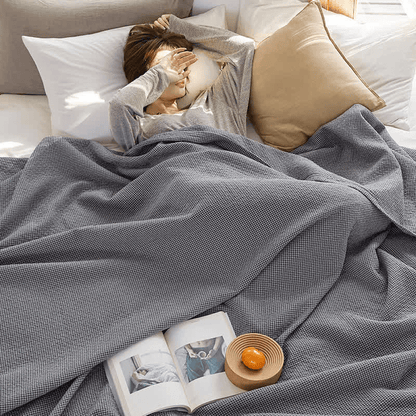 Solid Grid Print Cotton Reversible Quilt - image 1