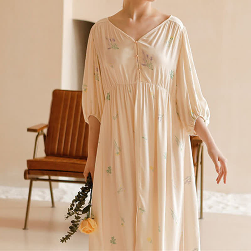 Cute Rural Style Comfy Satin Nightdress - Long Sleeve - XL - image 0