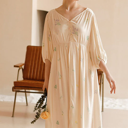 Cute Rural Style Comfy Satin Nightdress - Long Sleeve - XL - image 0