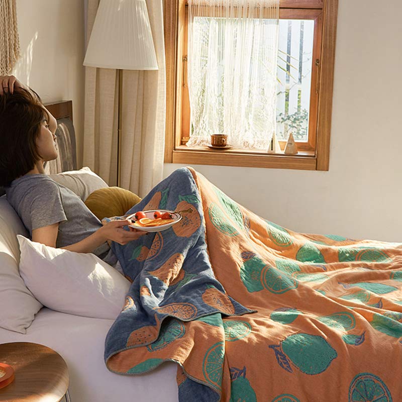 Lemon Pattern Cotton Gauze Reversible Quilt - image 2